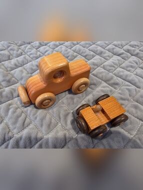 2pc Handmade Wood Toy Cars
